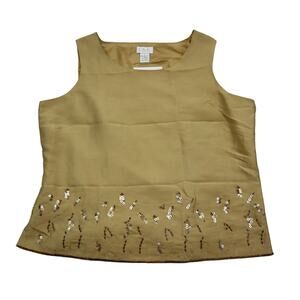 ISC Shirt Womens L Gold Sequin Sleeveless Scoop Neck Side Zip Casual Top